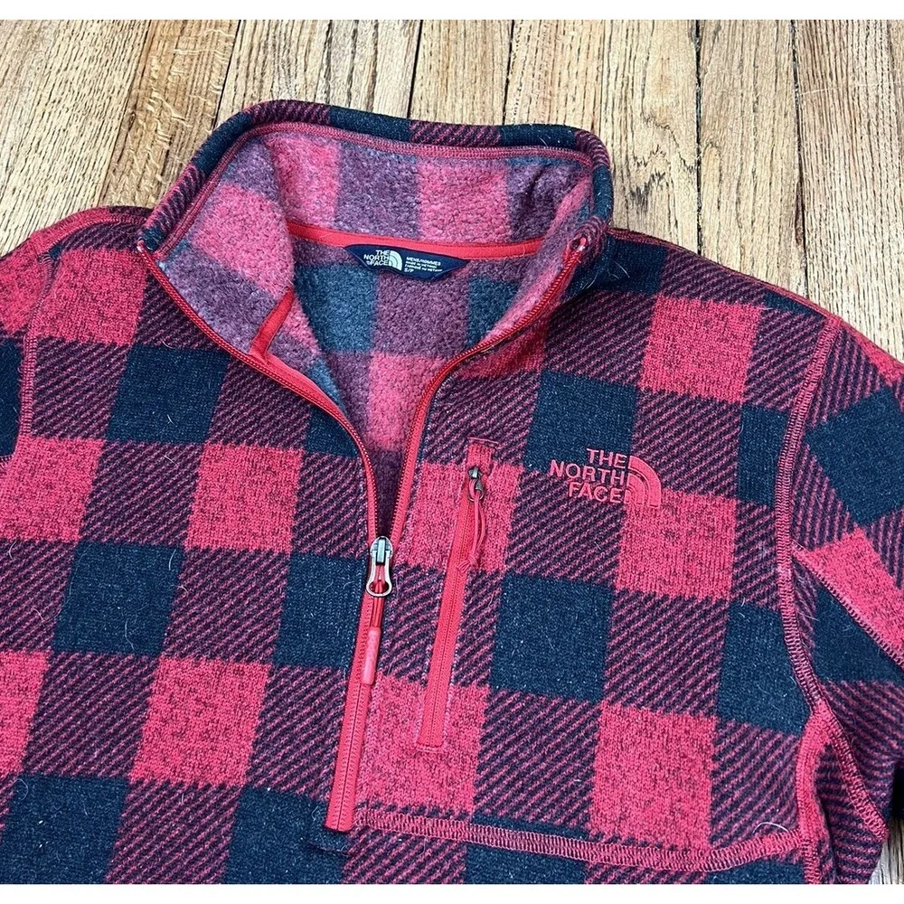 The North Face Gordon Lyons Fleece‎ 1/4 Zip Pullover Jacket Red Plaid Sz Small